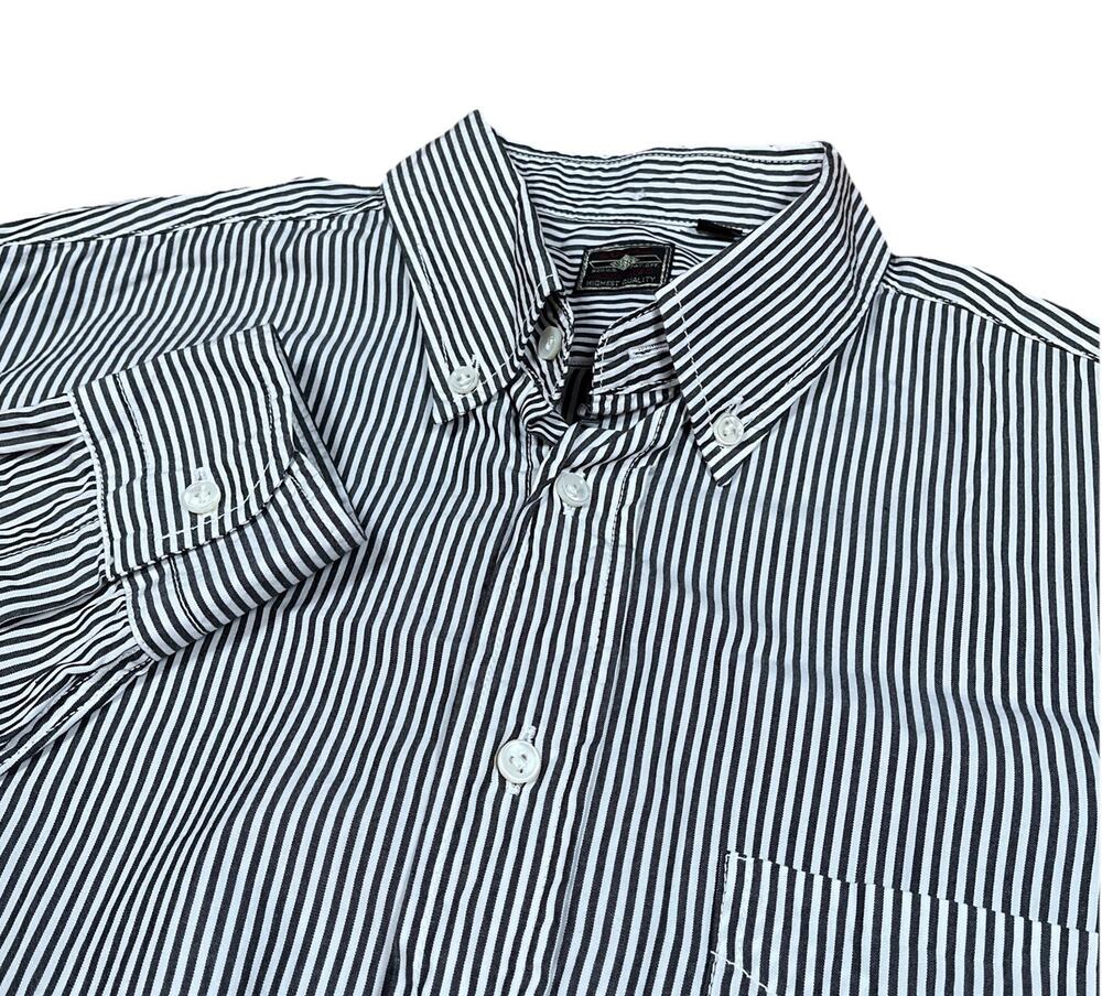 Sugar Cane Black White Hickory Striped Button Down Shirt Medium Made in Japan
